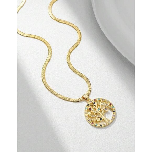 18K Gold Plated Tree Of Life Pendant Necklace Stainless Steel Chain - Picture 2 of 3